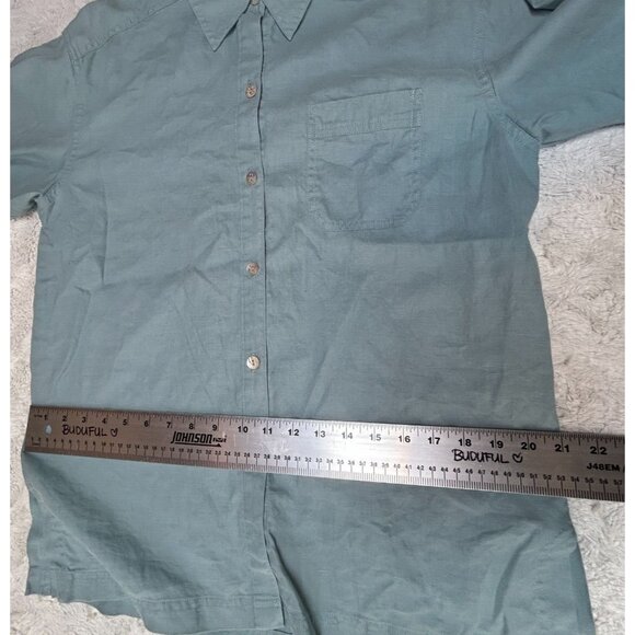 SO Blue Sigrid Olsen Women's Button Down Long Sleeve Linen Shirt Small Pocket - Picture 7 of 8